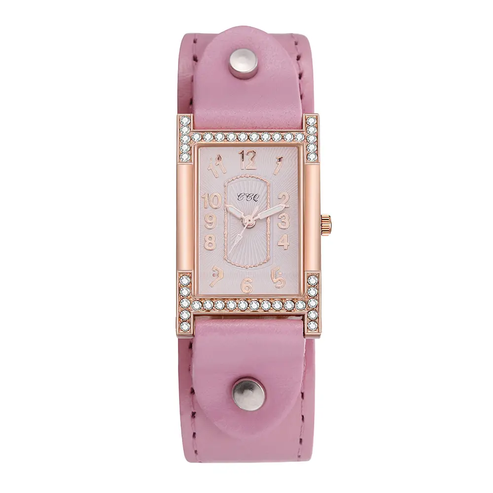 Square Rhinestone Women's Watch Green Leather Magnetic Buckle - Image 6