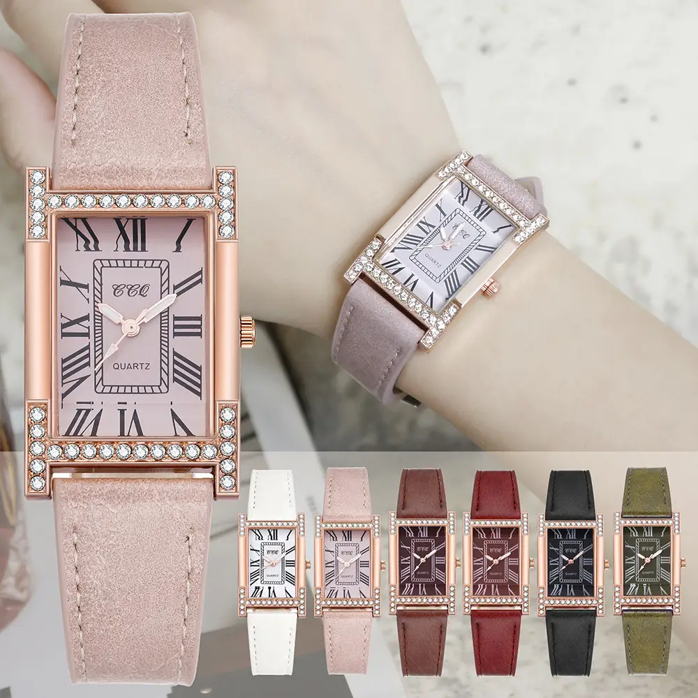 Women's Roman Numeral Diamond Watch Rose Gold Square Case - Image 8