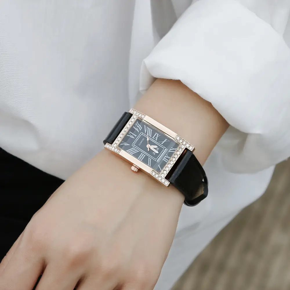 Women's Roman Numeral Diamond Watch Rose Gold Square Case - Image 10