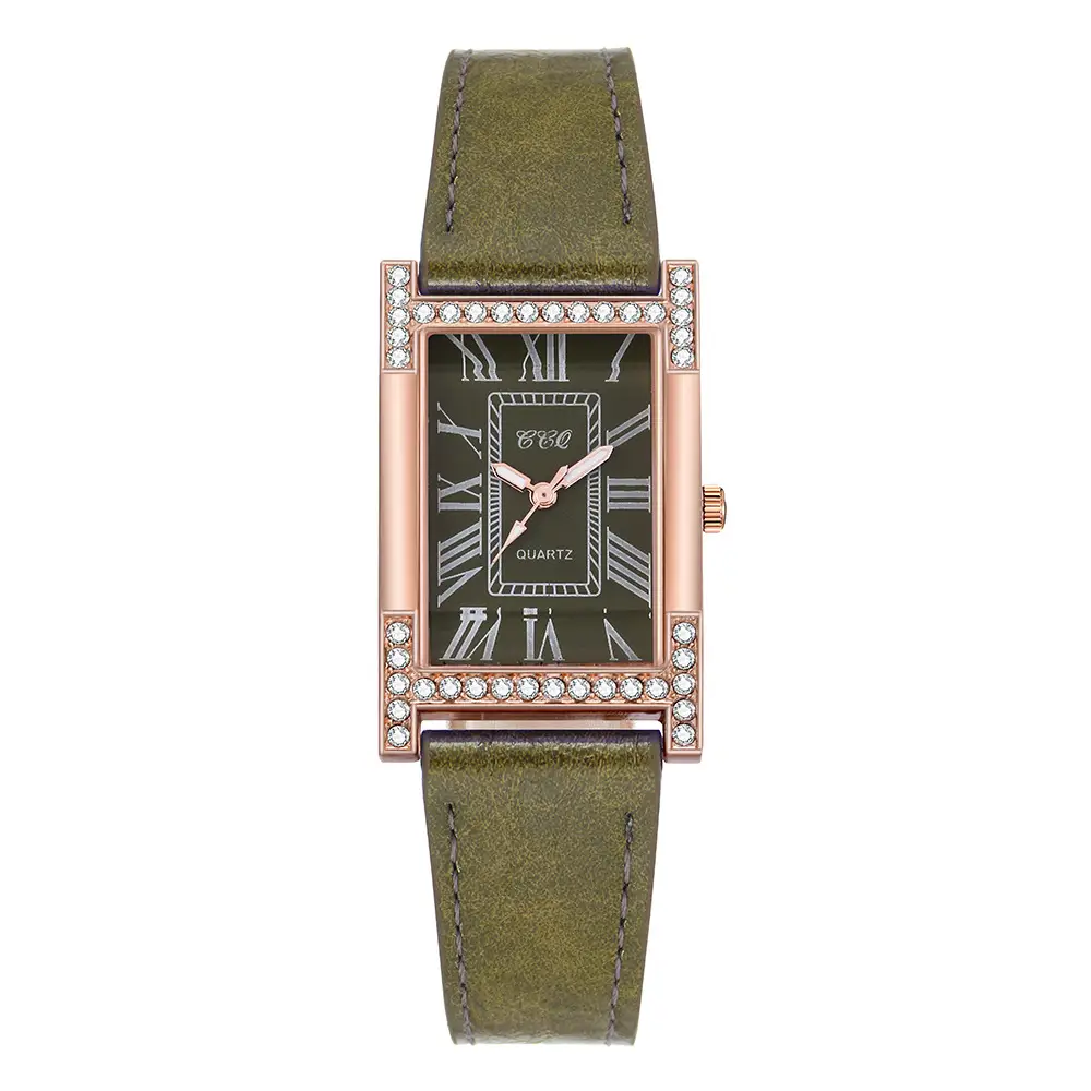 Women's Roman Numeral Diamond Watch Rose Gold Square Case - Image 11