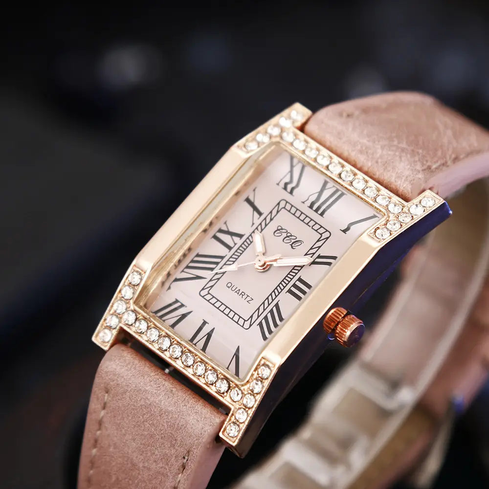 Women's Roman Numeral Diamond Watch Rose Gold Square Case — feature 4