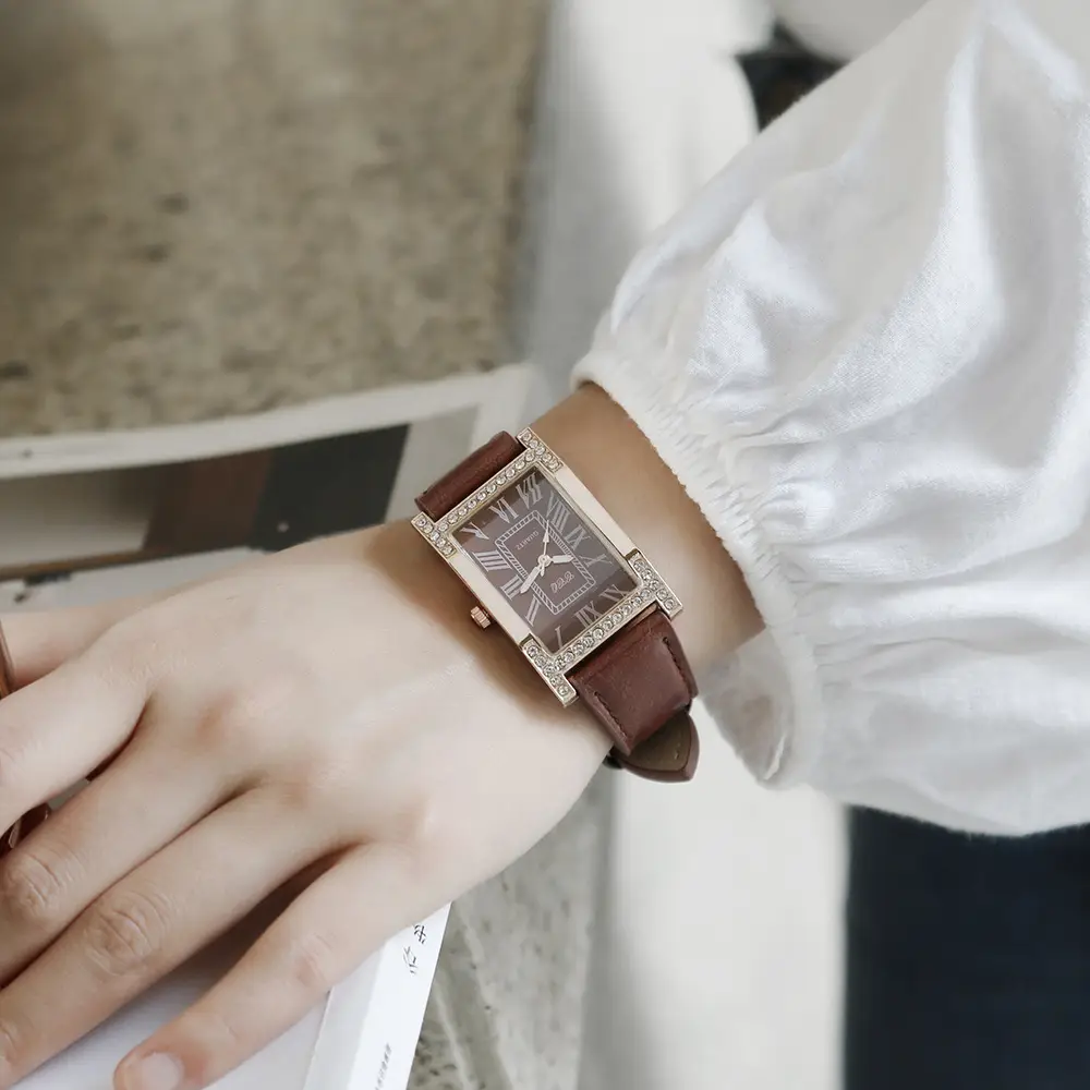 Women's Roman Numeral Diamond Watch Rose Gold Square Case — feature 7