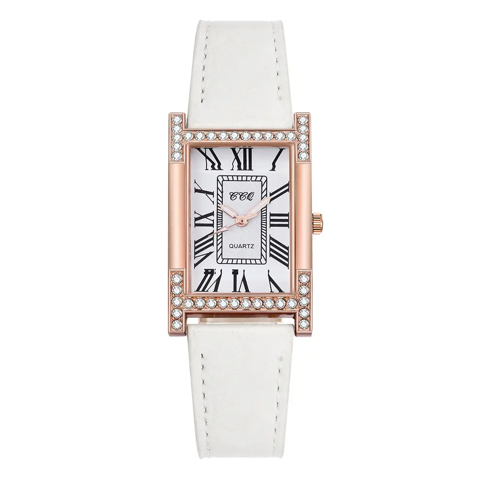 Women's Roman Numeral Diamond Watch Rose Gold Square Case - Image 2