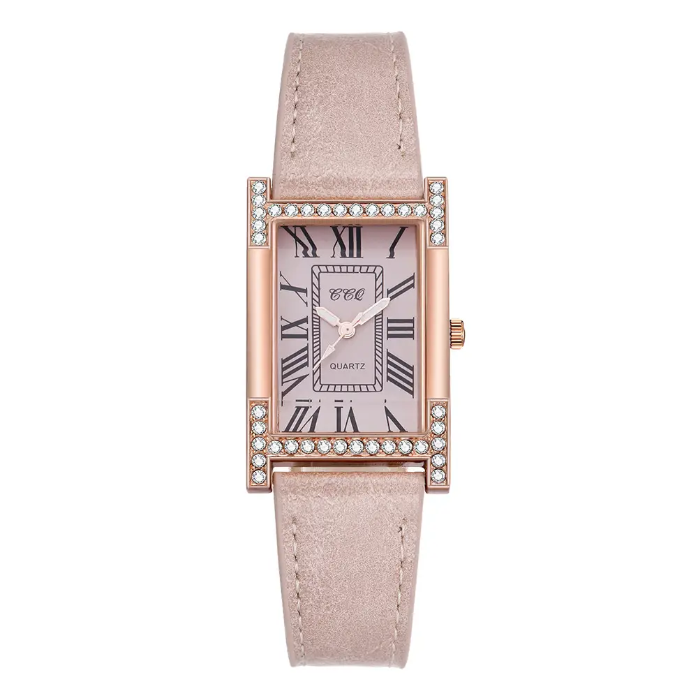 Women's Roman Numeral Diamond Watch Rose Gold Square Case - Image 4