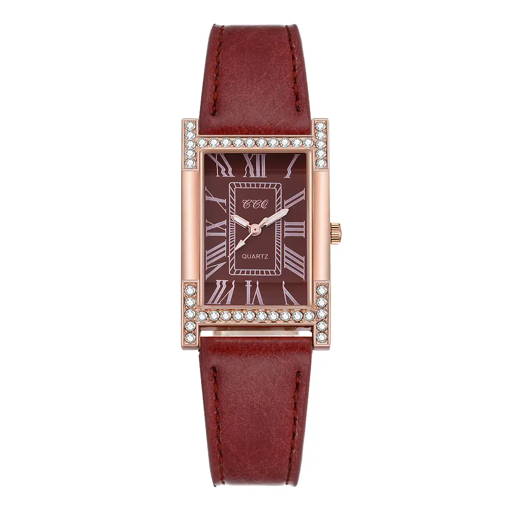 Women's Roman Numeral Diamond Watch Rose Gold Square Case - Image 5