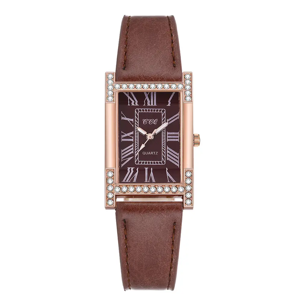 Women's Roman Numeral Diamond Watch Rose Gold Square Case - Image 6