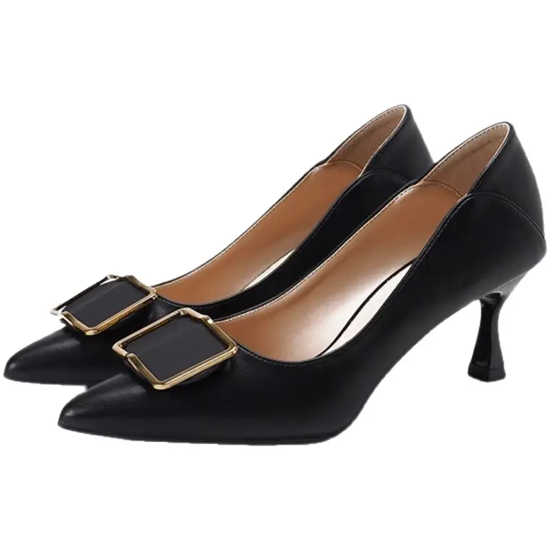 French-Style High Heels for Women, Stiletto Heels, 2026 Spring and Autumn New Style, Elegant Socialite Pointed Toe Square Buckle, Comfortable Work Shoes for Women