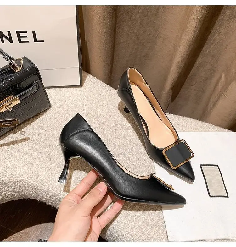 French-Style High Heels for Women, Stiletto Heels, 2026 Spring and Autumn New Style, Elegant Socialite Pointed Toe Square Buckle, Comfortable Work Shoes for Women — feature 7