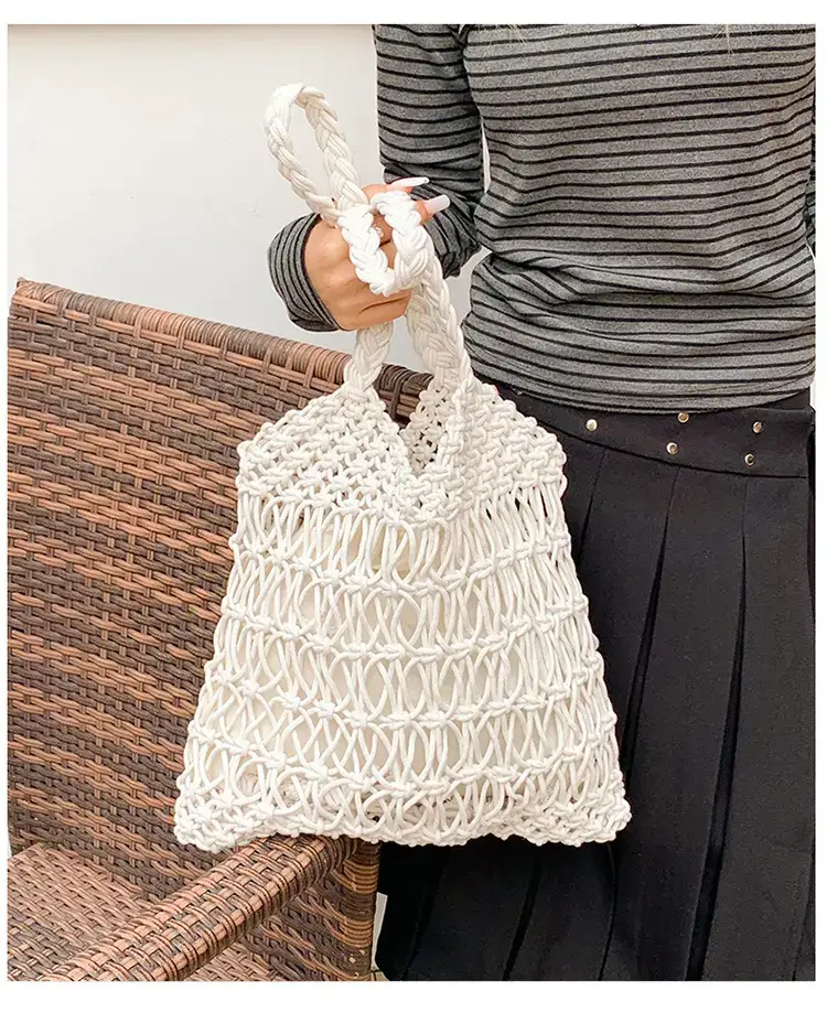 White Hand-Woven Large Shoulder Bag for Women — feature 1