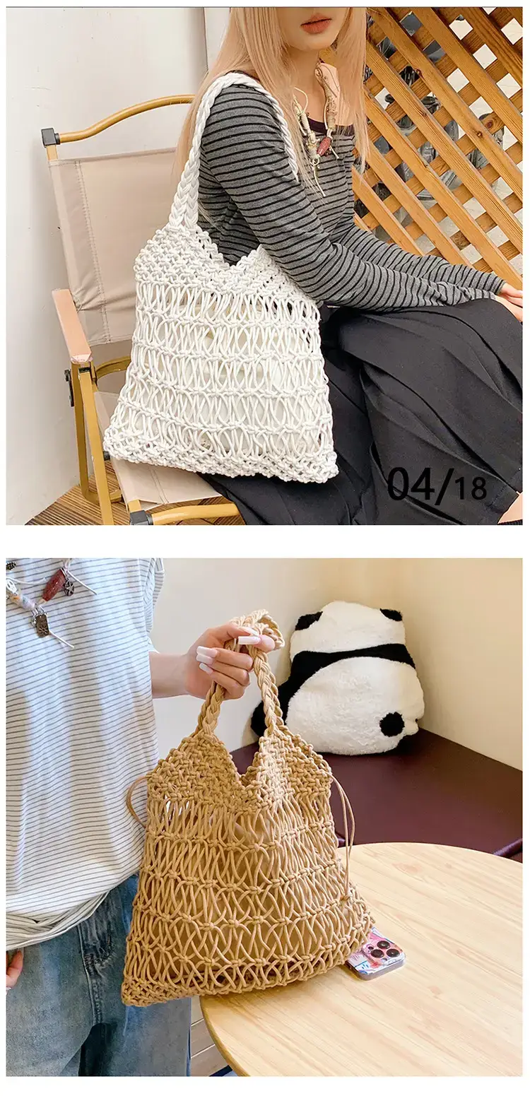 White Hand-Woven Large Shoulder Bag for Women — feature 11