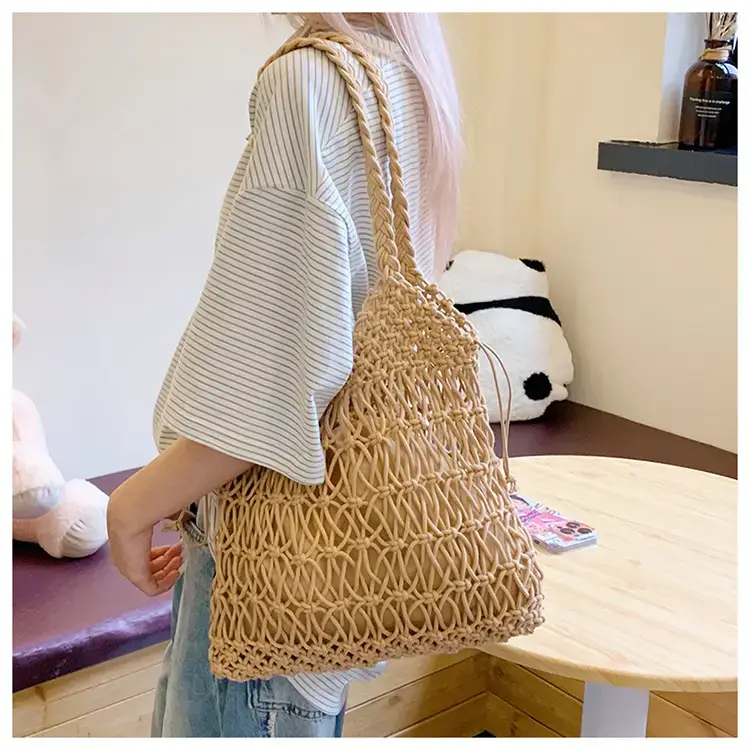 White Hand-Woven Large Shoulder Bag for Women — feature 14
