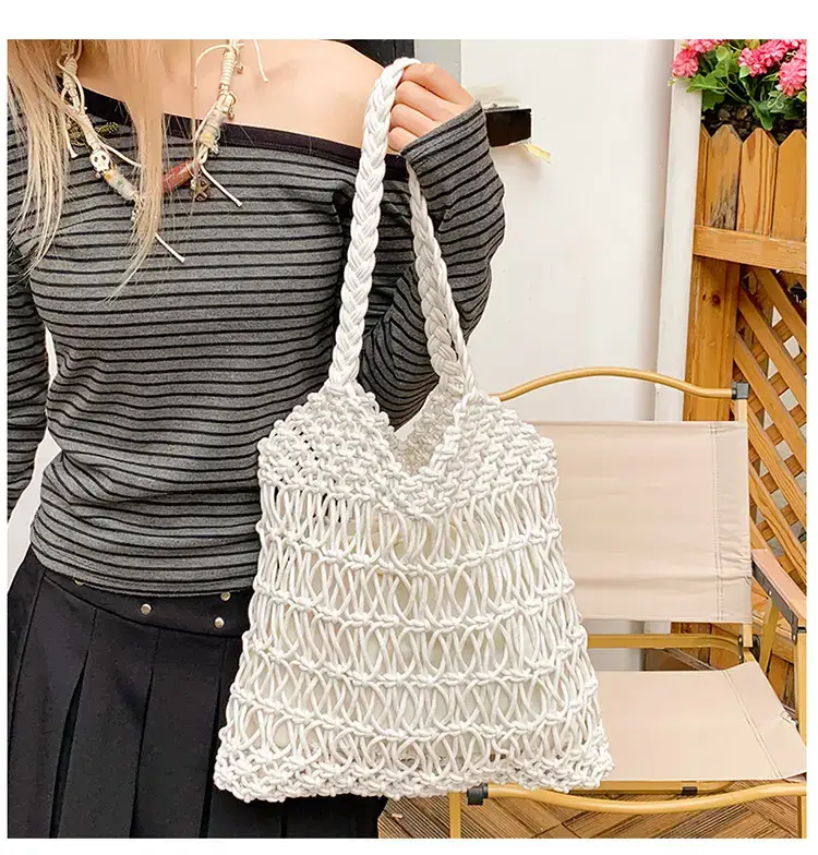 White Hand-Woven Large Shoulder Bag for Women — feature 2
