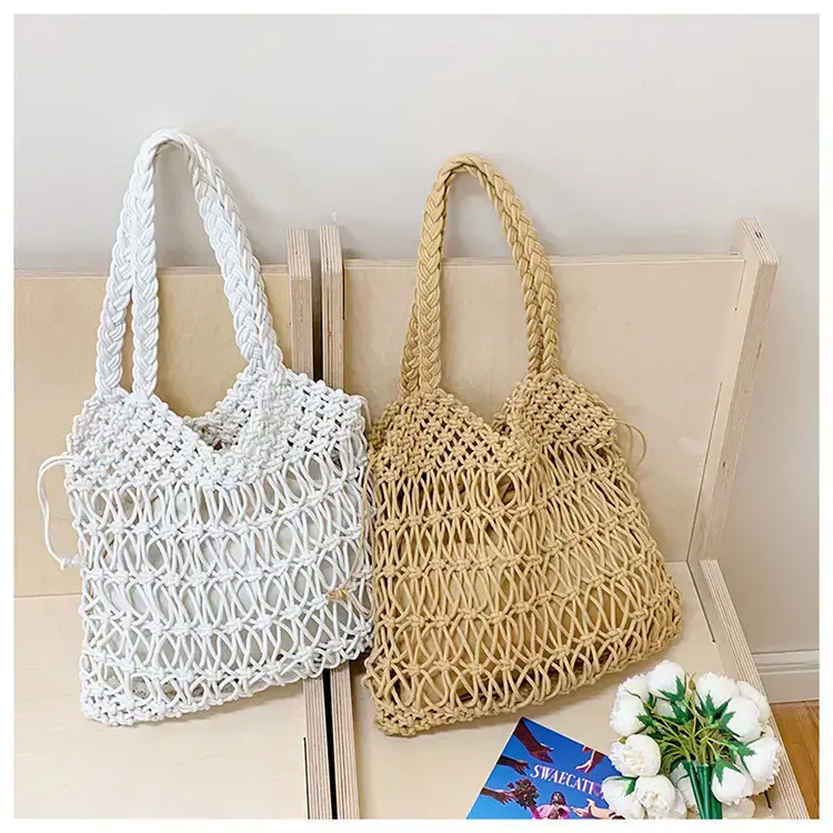 White Hand-Woven Large Shoulder Bag for Women — feature 21