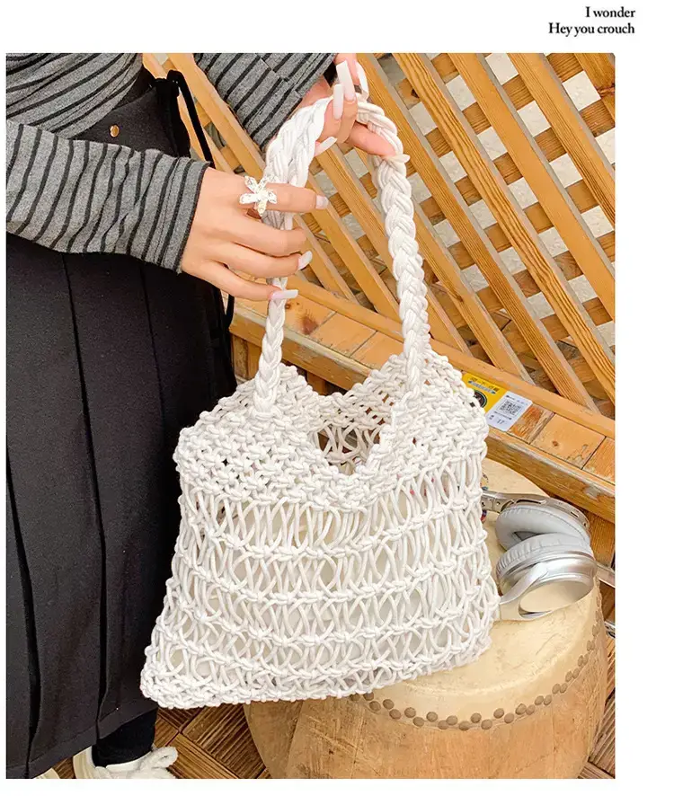 White Hand-Woven Large Shoulder Bag for Women — feature 5