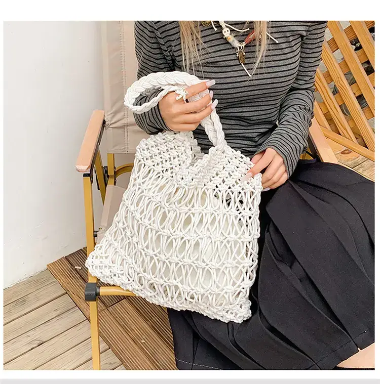 White Hand-Woven Large Shoulder Bag for Women — feature 6