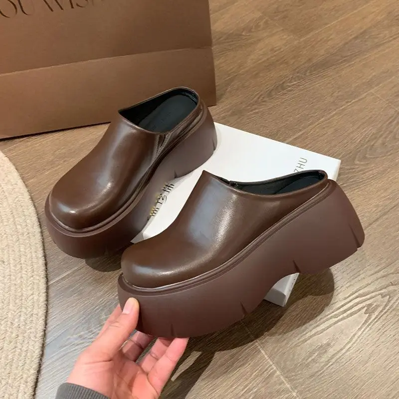 Trendy Thick-Soled Height-Increasing Slippers for Women 2025 Spring and Autumn New Popular Outdoor Ultra-High Heel Mule Slippers