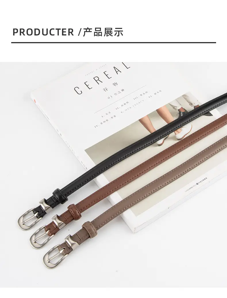 Women's Brown Leather Crossbody Belt with Buckle — feature 9