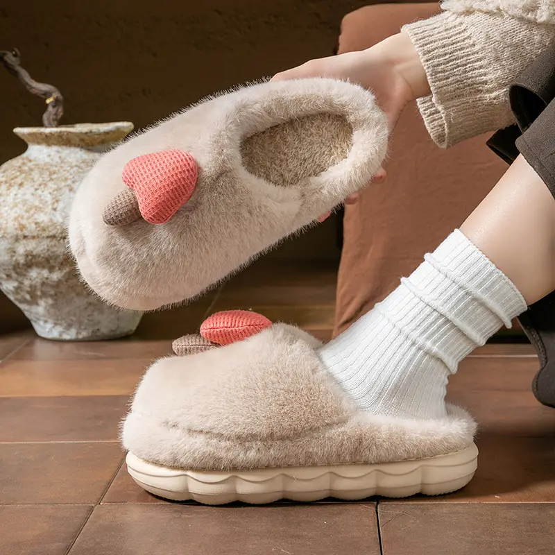 Cotton Slippers for Women Autumn and Winter 2025 New Cartoon Mushroom Indoor Home Fleece-Lined Thick Sole Super Warm Cotton Shoes for Women - Image 9