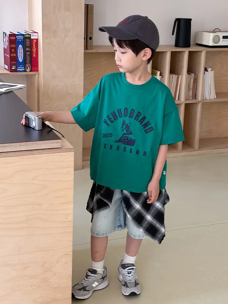 Kids Blue Beach Print Cotton T-Shirt 2025