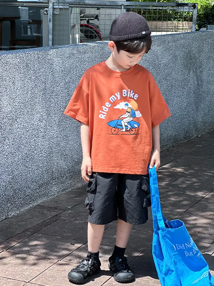 Kids Blue Beach Print Cotton T-Shirt 2025