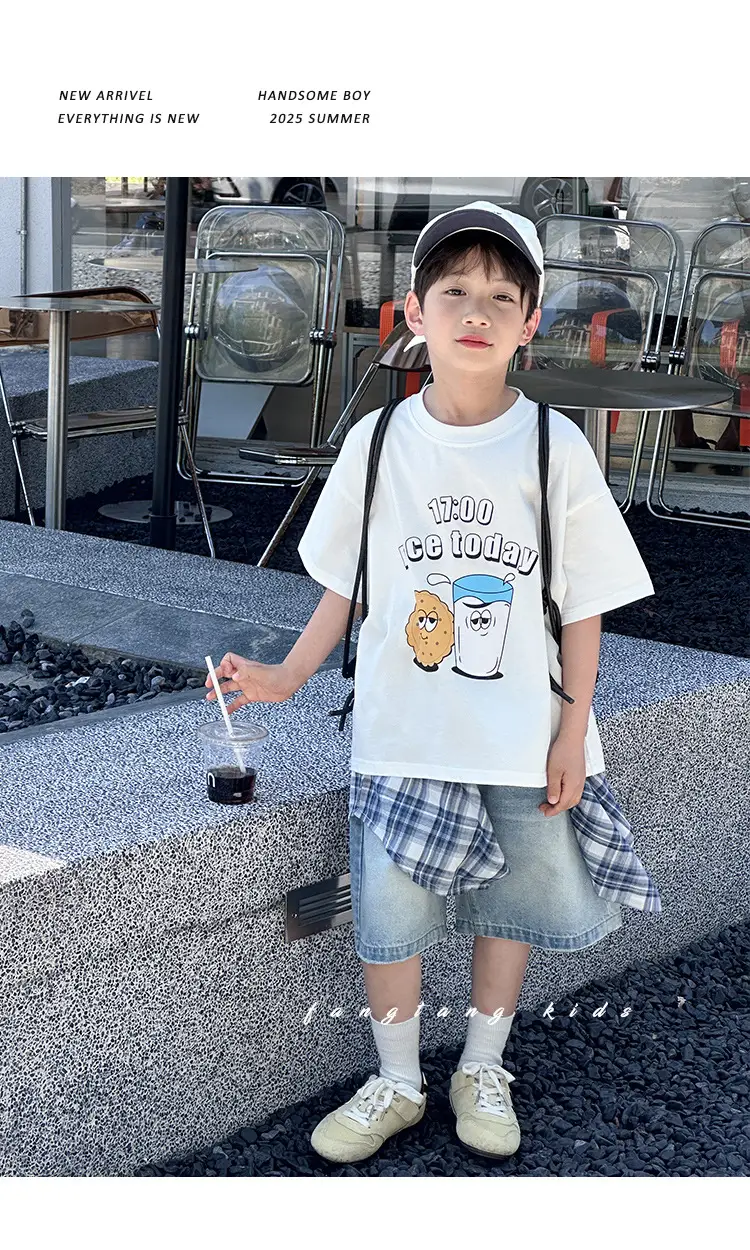Kids Blue Beach Print Cotton T-Shirt 2025 — feature 16