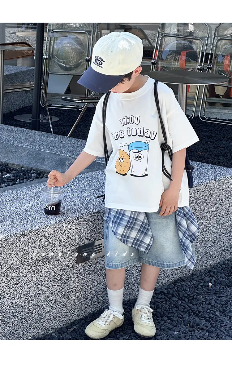 Kids Blue Beach Print Cotton T-Shirt 2025 — feature 17