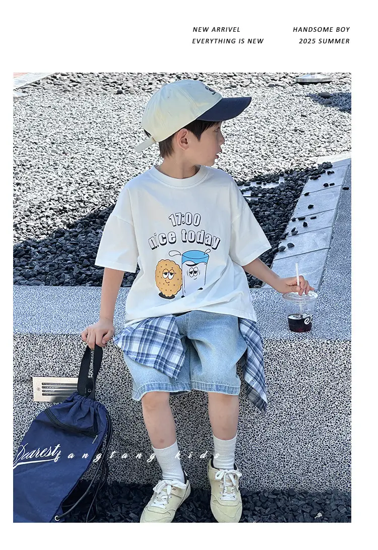 Kids Blue Beach Print Cotton T-Shirt 2025 — feature 18
