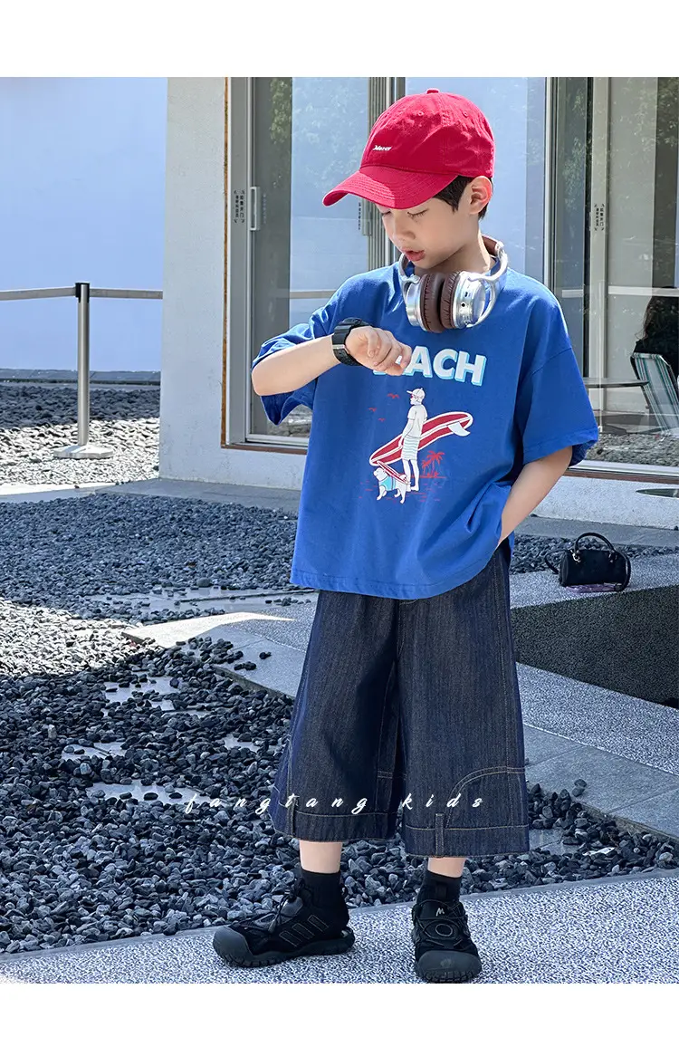 Kids Blue Beach Print Cotton T-Shirt 2025 — feature 20