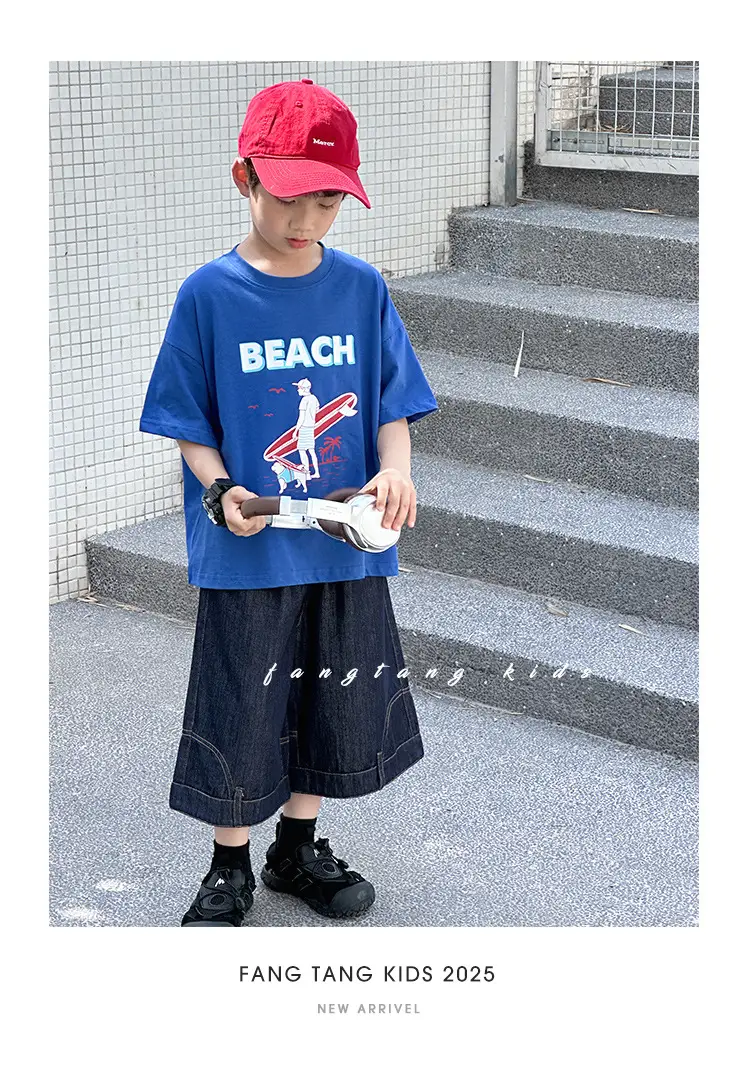 Kids Blue Beach Print Cotton T-Shirt 2025 — feature 21