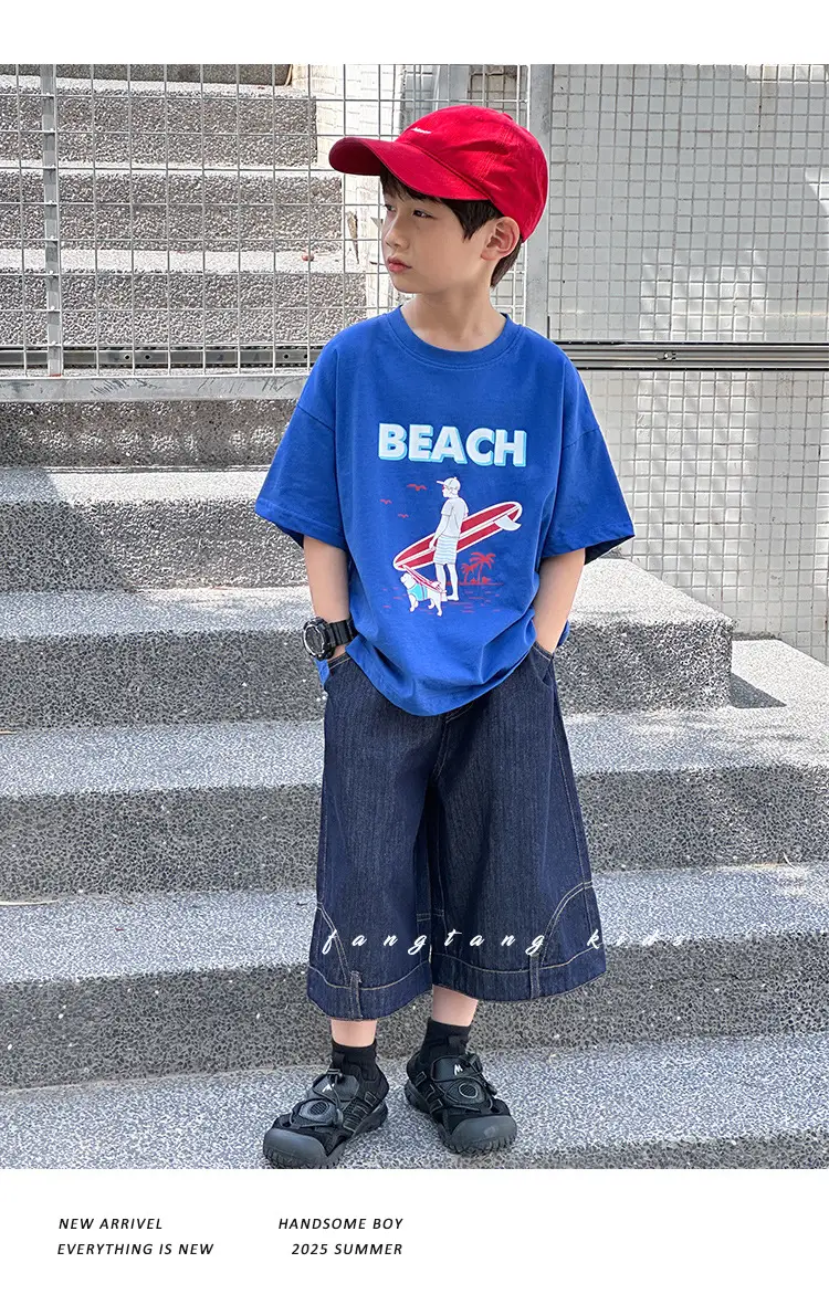 Kids Blue Beach Print Cotton T-Shirt 2025 — feature 22