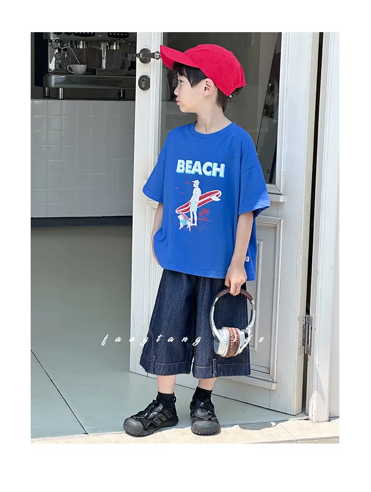 Kids Blue Beach Print Cotton T-Shirt 2025 — feature 24