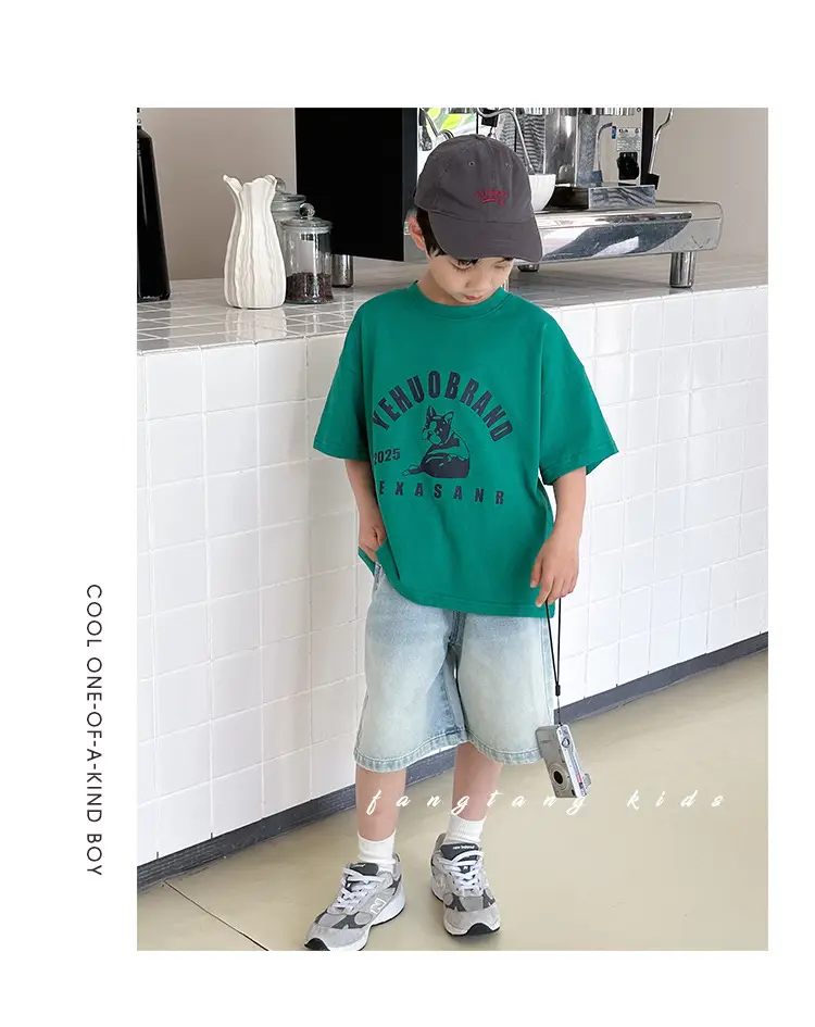 Kids Blue Beach Print Cotton T-Shirt 2025 — feature 26