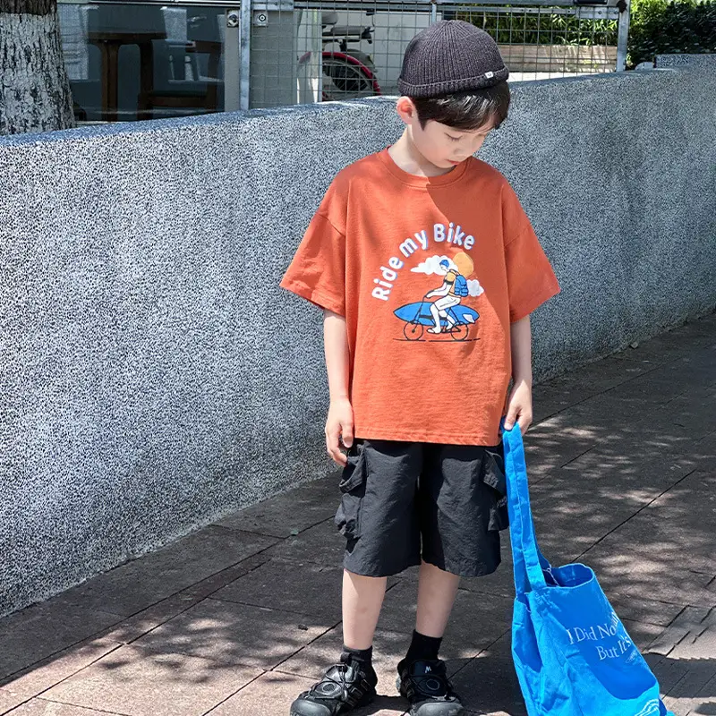 Kids Blue Beach Print Cotton T-Shirt 2025