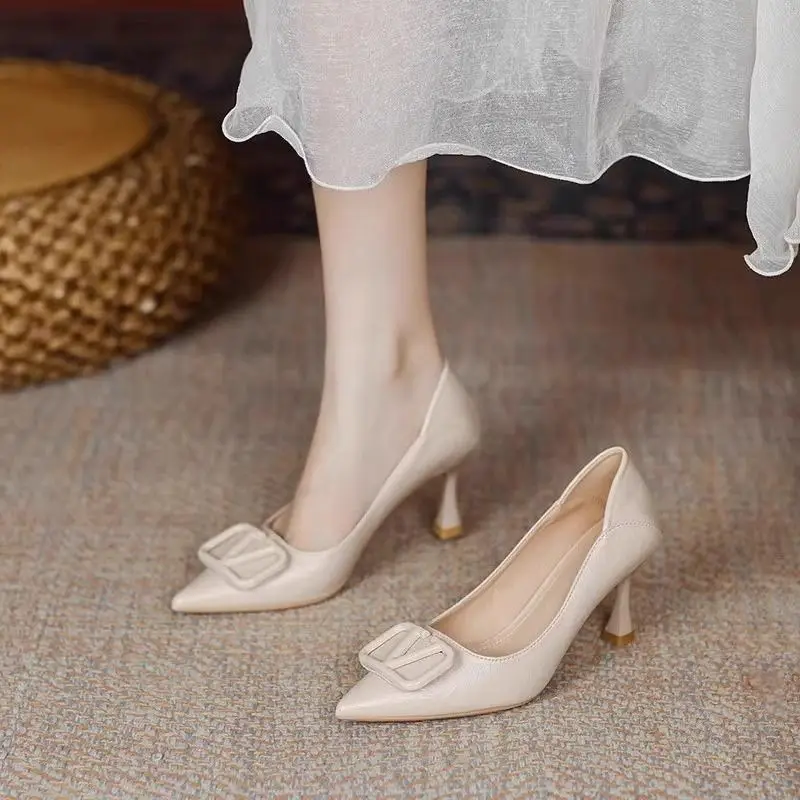 French-Style Pointed-Toe High Heels for Women, Stiletto Heels, 2026 Spring and Autumn New Style, Elegant and Sophisticated Square Buckle Single Shoes, Work Shoes