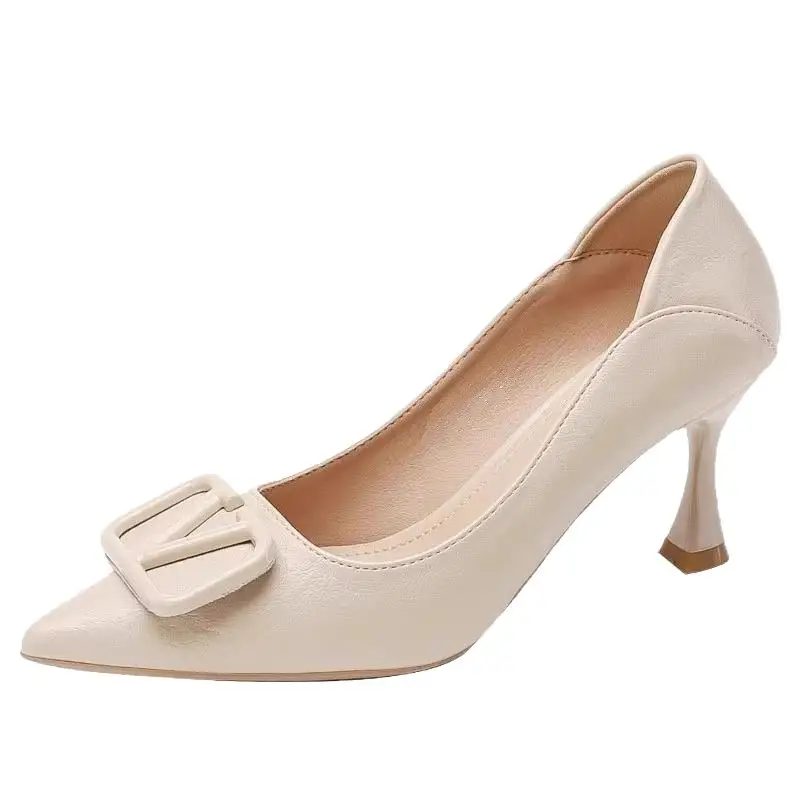 French-Style Pointed-Toe High Heels for Women, Stiletto Heels, 2026 Spring and Autumn New Style, Elegant and Sophisticated Square Buckle Single Shoes, Work Shoes