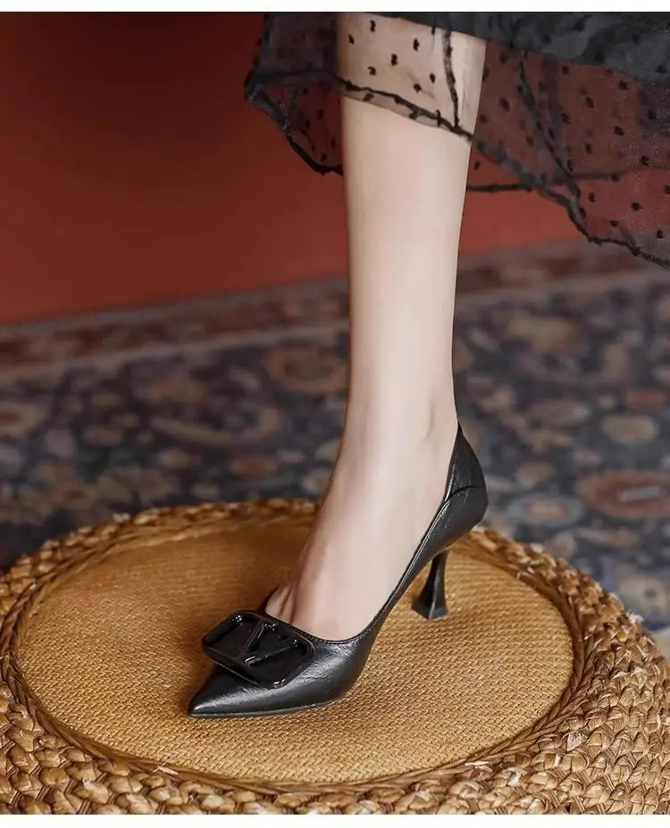 French-Style Pointed-Toe High Heels for Women, Stiletto Heels, 2026 Spring and Autumn New Style, Elegant and Sophisticated Square Buckle Single Shoes, Work Shoes — feature 4