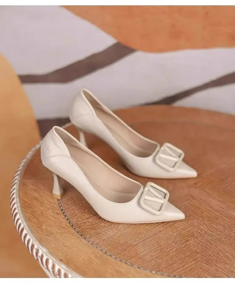 French-Style Pointed-Toe High Heels for Women, Stiletto Heels, 2026 Spring and Autumn New Style, Elegant and Sophisticated Square Buckle Single Shoes, Work Shoes