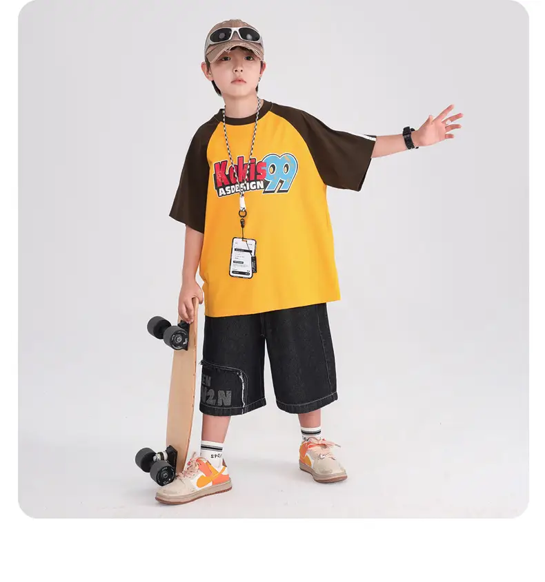 Boys T-Shirt Yellow Black 2025 Kids Summer Loose Fit — feature 12