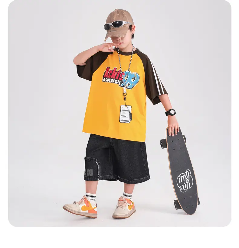 Boys T-Shirt Yellow Black 2025 Kids Summer Loose Fit — feature 13