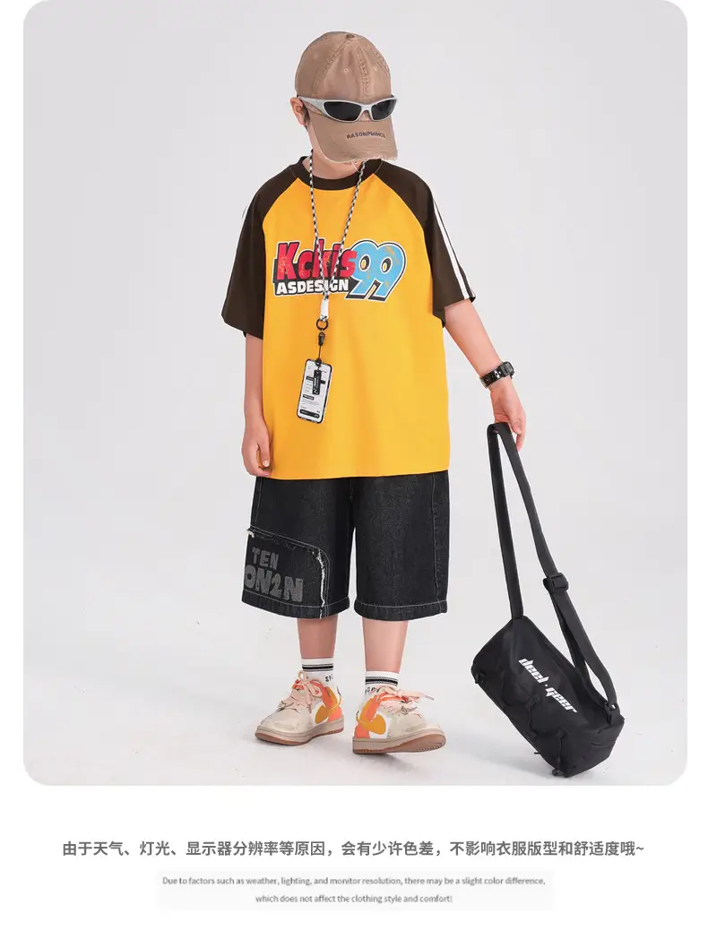 Boys T-Shirt Yellow Black 2025 Kids Summer Loose Fit — feature 9