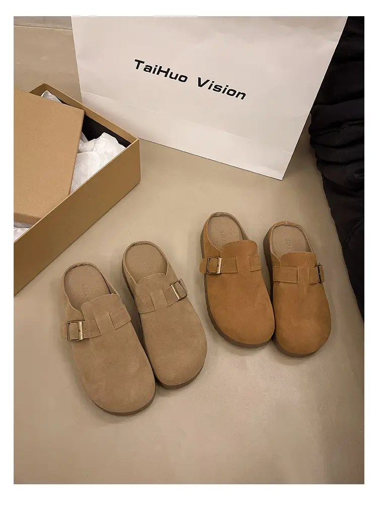 Retro Thick-Soled Versatile Toe-Cap Half Slippers for Women 2025 Spring and Summer New Soft-Soled Comfortable Non-Slip Birkenstock Slippers — feature 40