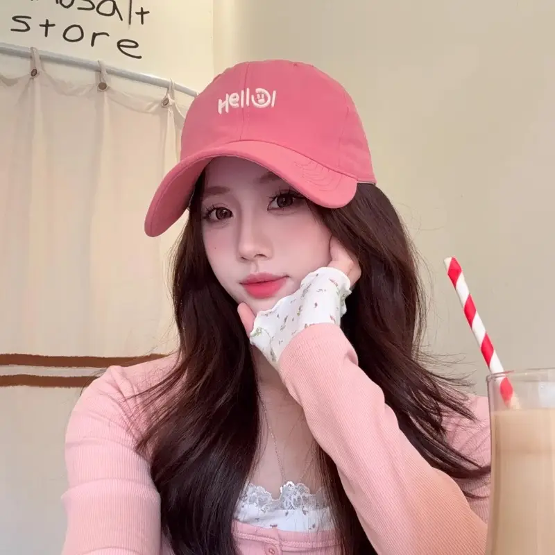 Hello Letter Beige Baseball Cap Unisex Sun Hat - Image 9