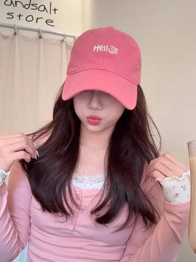 Hello Letter Beige Baseball Cap Unisex Sun Hat — feature 4