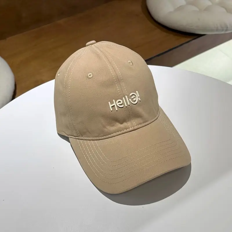 Hello Letter Beige Baseball Cap Unisex Sun Hat - Image 5