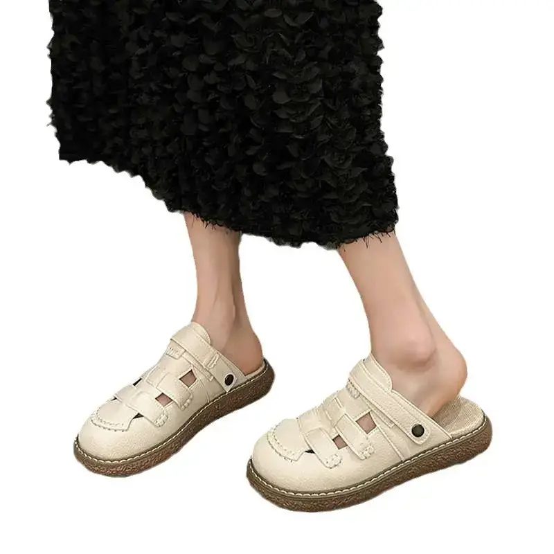 Women White Leather Roman Sandals 2025 Summer - Image 6