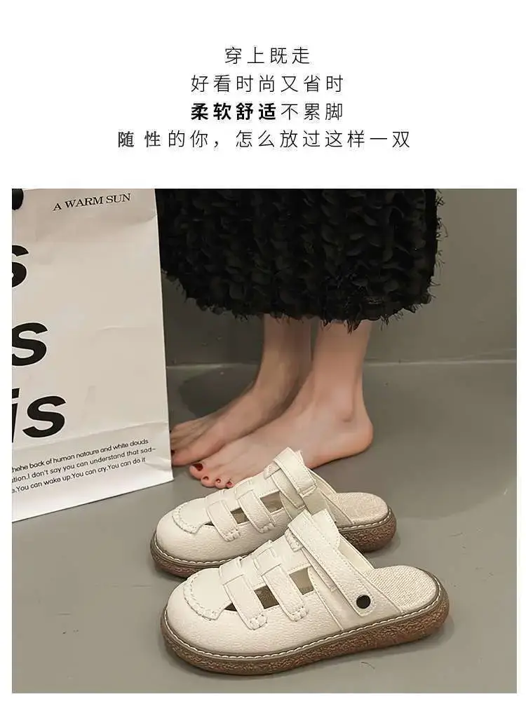 Women White Leather Roman Sandals 2025 Summer — feature 1