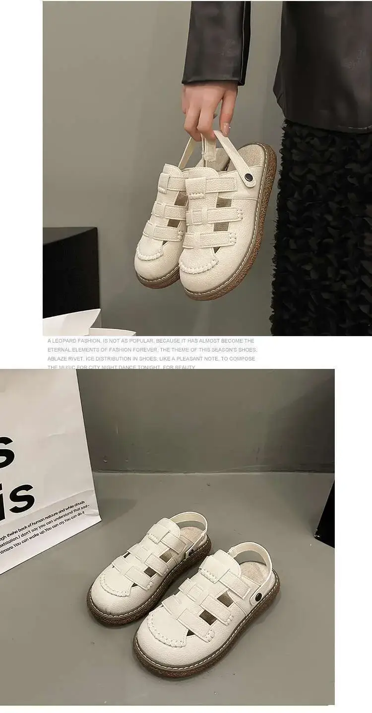 Women White Leather Roman Sandals 2025 Summer — feature 13