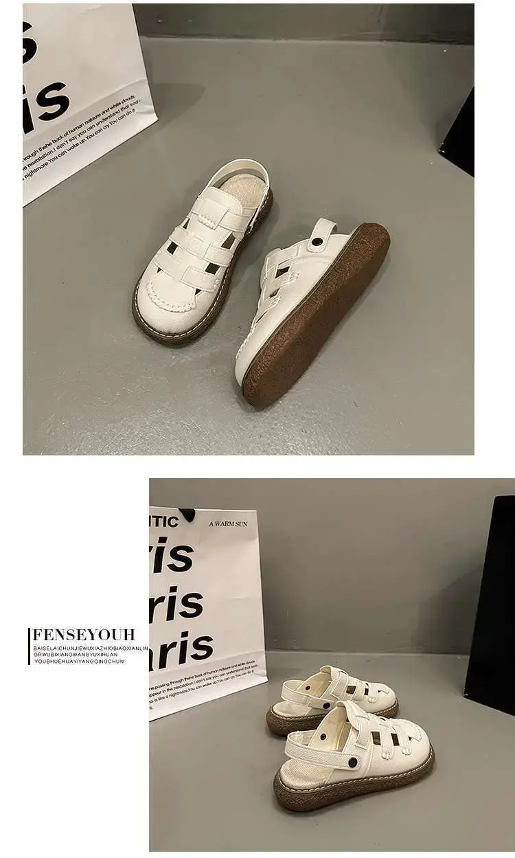 Women White Leather Roman Sandals 2025 Summer — feature 14