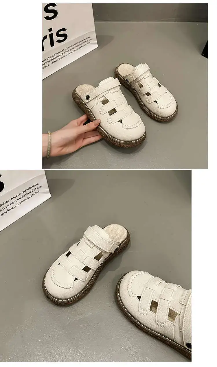 Women White Leather Roman Sandals 2025 Summer — feature 15