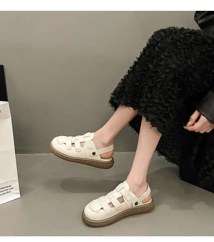 Women White Leather Roman Sandals 2025 Summer — feature 7